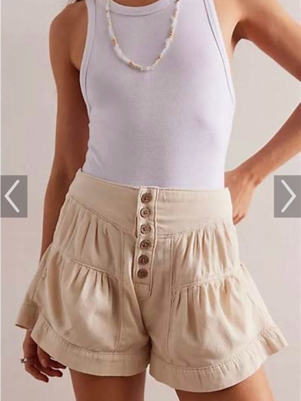 Free People We The Free Fleur Button-Front Beige Shorts